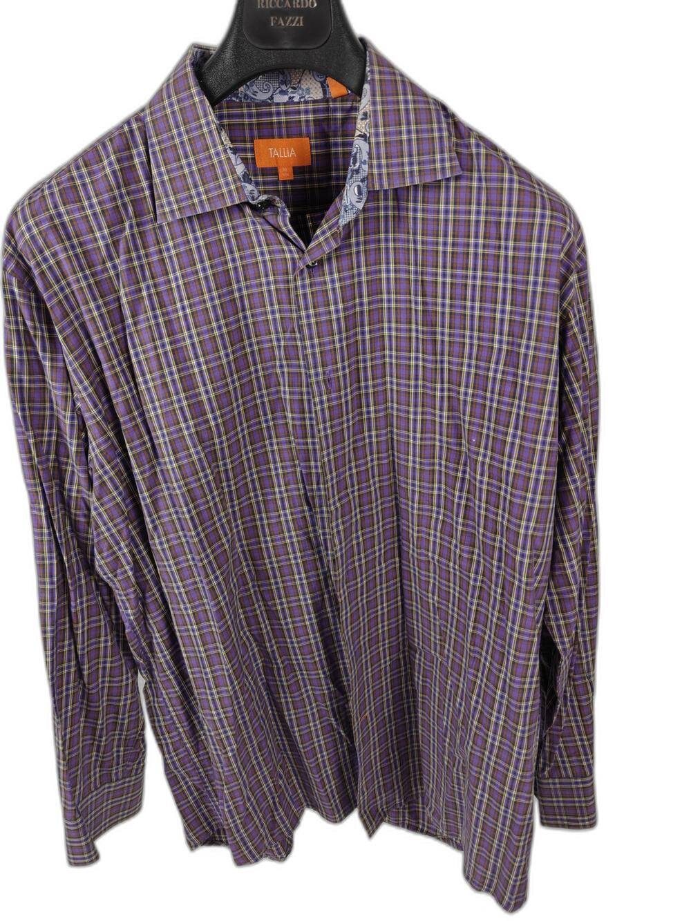 Men’s Tallia Plaid Button-Up Shirt Purple Multicolor XL 17½